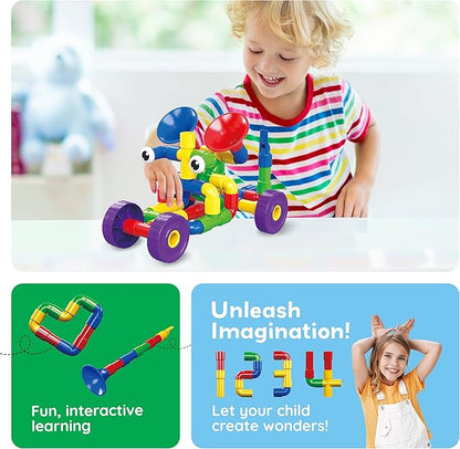 PicassoTiles PTT136 136pcs Tubular Pipes & Spout STEAM Interlocking Educational Building Block Set, Tube Locks, Pipeworks Construction Blocks w/Storage Container Box, Idea Book, Flute Musical Kit