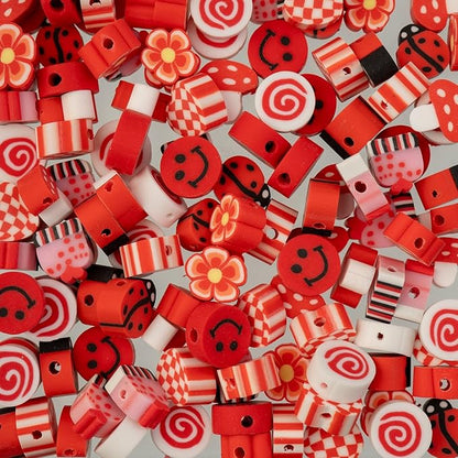120pcs John Bead 9mm Assorted Red Polymer Clay Craft Beads for Jewelry Bracelet Making