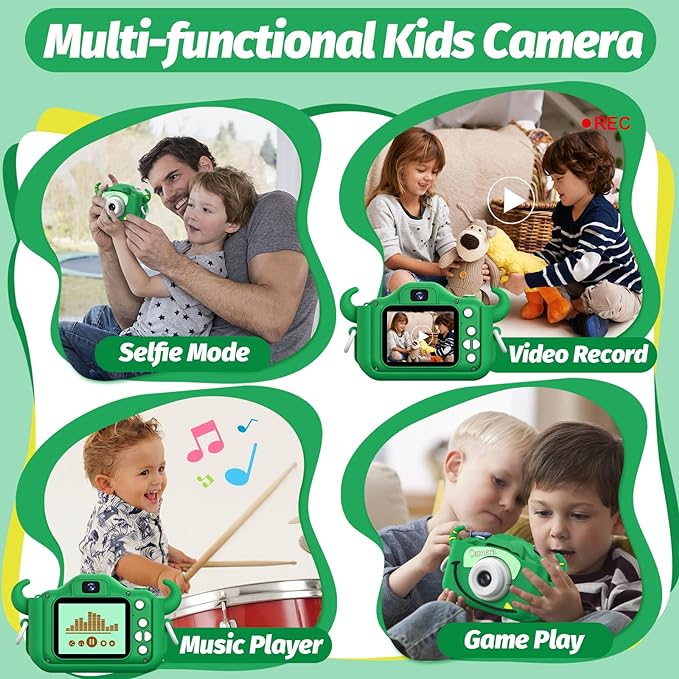 Goopow Kids Camera Toys for 3-8 Year Old Girls Boys,Children Digital Video Camcorder Camera with Cartoon Soft Cover, Best Chritmas Birthday Festival Gift for Kids - 32G SD Card Included