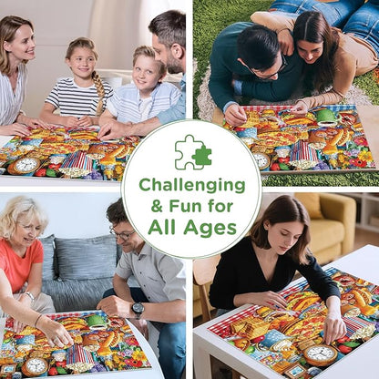 300 Pieces Puzzles for Adults,Food Feast Puzzle for Adult,Pizza Hot Dogs Sandwiches Popcorn Coffee Puzzles for Kids Ages 8-10,Donuts Jigsaw Puzzle for Seniors Large Piece, 20.5 x 15 in