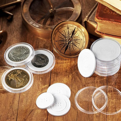 10PCS Clear Coin Capsules, Silver Dollar Coin Holder, Coin Holders for Collectors, Plastic Coin Case with Adjustable Gasket & Organizer Box for Morgan Silver Dollar | 16/20/25/27/30/33/38/46mm