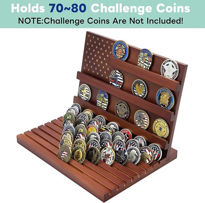 PiaoHao Challenge Coin Display Stand Military Coin Holder Wooden Rack Holds 80 Coins (Red)