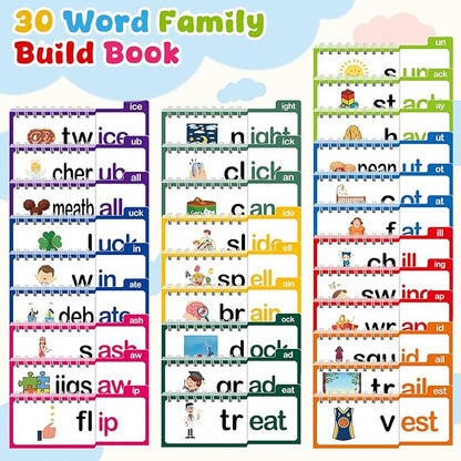 Word Family Build Book, 30 Read and Rhyme Flip Activity Book, ABC Vocabulary Flash Cards CVC Words Reading Games for Kids Ages 3-8 Preschool Learning Activities Families Educational Games