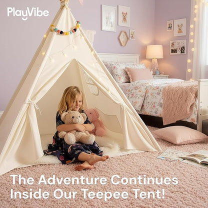 PLAYVIBE Princess Tent - 55 x 53 in, Toddler - Starry LED Lights Kids Tent - Cozy Indoor Playhouse - Portable & Easy Assembly Toddler Playhouse