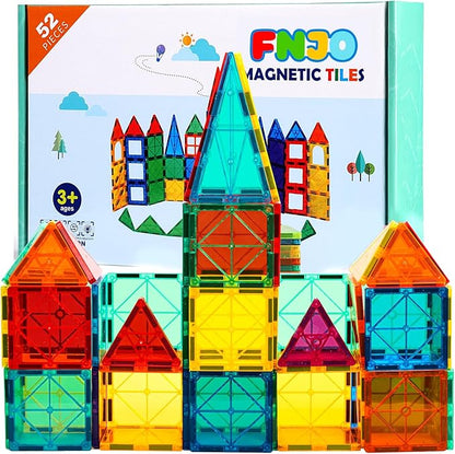 FNJO Magnetic Tiles, 52 PCS Magnet Building Set, Magnetic Building Blocks,Construction STEM Toys for Kids