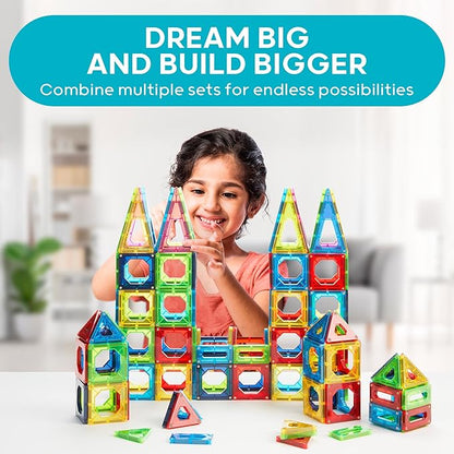 Discovery 100-Piece 3D Magnetic Tile Set [Amazon Exclusive] Construction Building Block Creativity Kit, Educational Learning STEM Toy, Safe Non-Toxic Engineering Development Preschool Activity