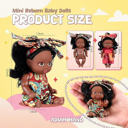 Hanaive 4 Pcs 4 Inch Mini Baby Dolls Lifelike Realistic Baby Dolls Animal Clothes Cute Tiny Gifts for Kids Birthday Party (Black Style)