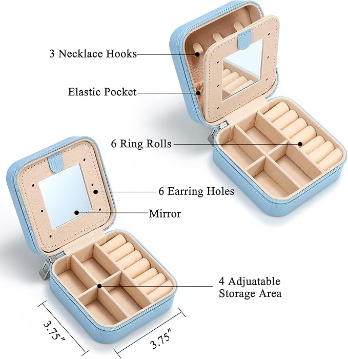 Parima Travel Jewelry Box for Girls Women, Jewelry Organizer Box | Personalized Jewelry Boxes for Women Girls Jewelry Box | Necklace Earrings Ring Box - Letter J, Sky Blue