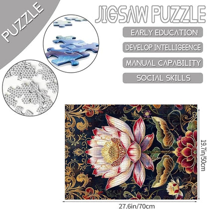 1000 Piece Jigsaw Puzzles for Adults Pink Lotus Flower Painting Jigsaw Puzzle Russian Palekh Style 1000 Pieces Puzzles Game Floral Landscape Art Wall Decor DIY Craft Puzzle Gift 20 x 27 Inch