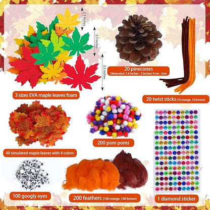Tugaizi Thanksgiving Pinecone Turkey Craft Kit for Kids, 20 Sets Fall Autumn Turkey DIY Art and Craft Kit for Classroom Project Supplies Thankful Dinner Activity and Table Centerpiece Decorations
