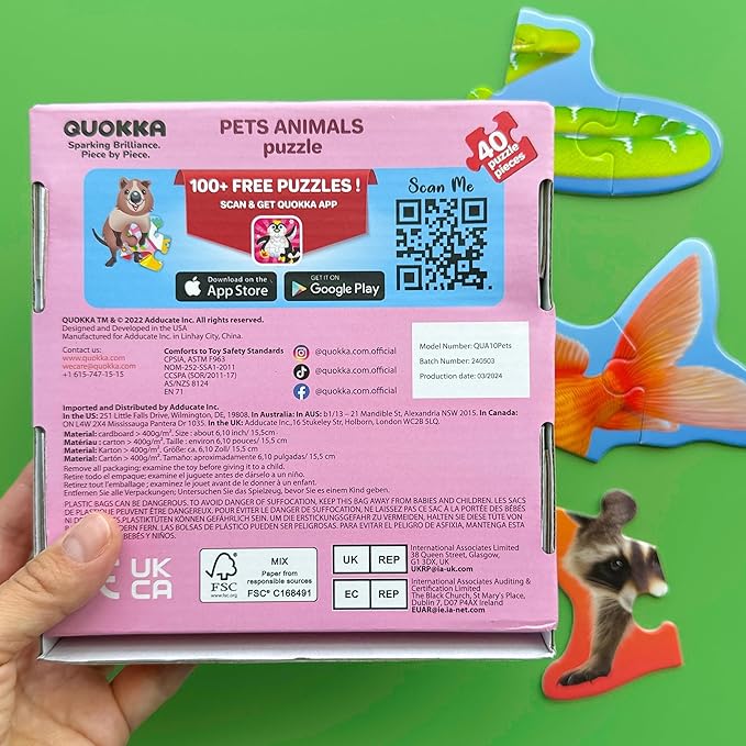 QUOKKA Toddler Puzzles Ages 2-4 - Large Floor Puzzles for Kids 3-5 - 8 Realistic Animal Shapes - Extra Thick Cardboard - Preschool Learning Game - 40 Big Piece Gift for Toddlers 1-3 Years Old