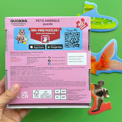 QUOKKA Toddler Puzzles Ages 2-4 - Large Floor Puzzles for Kids 3-5 - 8 Realistic Animal Shapes - Extra Thick Cardboard - Preschool Learning Game - 40 Big Piece Gift for Toddlers 1-3 Years Old