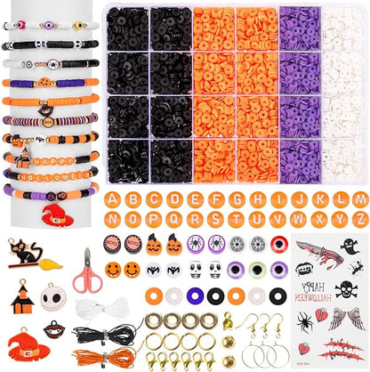 Goldwise Halloween Beads Friendship Bracelet Kit,2 Boxes with Halloween Clay Beads and Orange Letter (A-Z) for Jewelry Making, Varieties of Charms Jewelry Making,DIY Crafts for Party