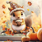 Fall Window Clings for Glass Thanksgiving Static Cling Window Decals 1PCS Cute Squirrel Maple Leaves Autumn Reusable Window Stickers Home School Office Decorations