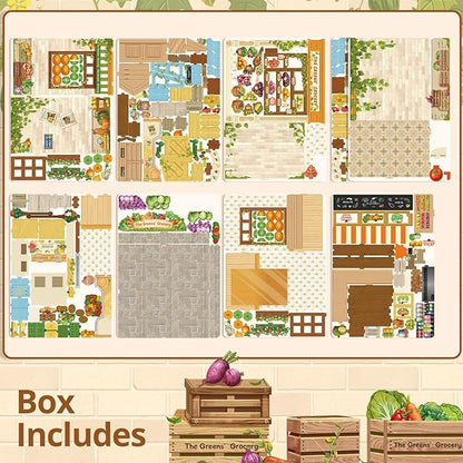 Cutefun Book Nook Kit - DIY Miniature Dollhouse Kit for Adults and Teens, Fruit & Vegetable Store Mini House Building Kit with LED Bookshelf Insert Decor Creative Gifts (The Greens’ Grocery)