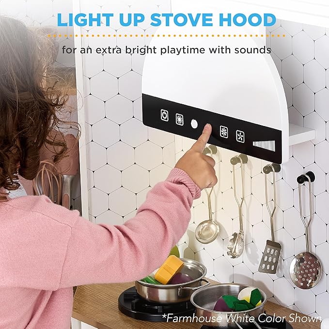 Best Choice Products Pretend Play Corner Kitchen, Ultimate Interactive Wooden Kids Playset w/Lights & Sounds, Ice Maker, Hood - Bevel Pink