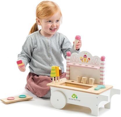 15 Pc Ice Cream Cart - Includes Ice Cream Cones, Popsicles, Scooper and Cart - Made with Premium Materials and Craftsmanship - Encourage Role Play and Develops Social Skills - for Children 3+