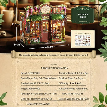 CUTEROOM DIY Miniature House Kit-Fairy Tale Kingdom, Tiny Dollhouse Wooden Furniture Kit, Mini DIY Craft Kits Creative Room for Decoration Family Friends