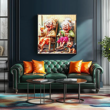 500 Piece Jigsaw Puzzle for Adults Seniors Joyful Moments Heartwarming Porch Scene Laughing Friends, Yorkshire Terrier Rocking Chairs Relaxing Puzzle for Women, Best Friends & Families (23x15 Inches)