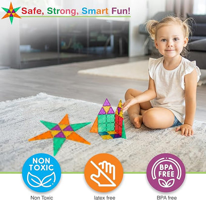 Tigerdoe 100 PCS Magnetic Tiles Set, Educational and Creative Magnetic Building Tiles for Kids, Fun,and Interactive 3D Construction Play Toy for Kids, Montessori Learning and Sensory Development Toys