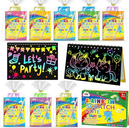 ZMLM Scratch Art Party Favors: 16 Pcs Birthday Gifts Goodie Bags Stuffers Rainbow Scratch Paper Craft Notebooks for Kids 4-8 Classroom Prize Students Back To School Supplies Toy Girls Boys Return Gift