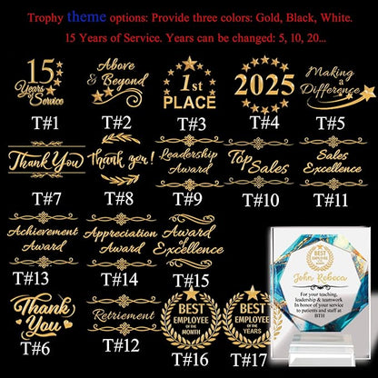Custom Engraved Acrylic Employee Recognition Award – Personalized Appreciation Trophy for Corporate Excellence – Desk Display Plaque with Free Customization (Style #8)