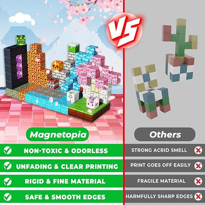 Magnetic Blocks - 150PCS Magnetic Building Block Cubes Dark Forest Glacier Castle, Magnet Toy Building Sets for Kids Age 3+, STEM Stacking Construction Toys Easter Gift for Boys Girls Age 4-8, 8-12