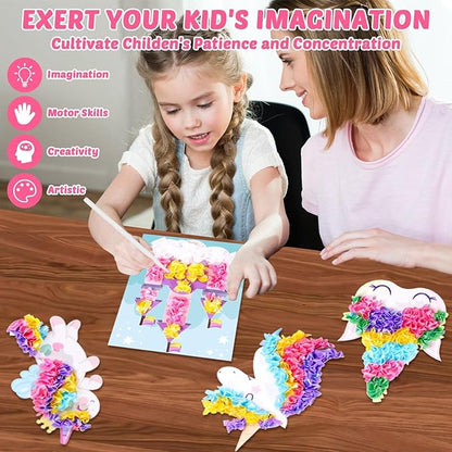 8PCS Poke-in Craft and Art Kit for Kid Unicorn Theme No-Mess Fabric Sewing Art Girls Boys 4-12 Puzzle Puncture Painting DIY Pastel Rainbow Toy Gift for Creative Activity Game Birthday Party