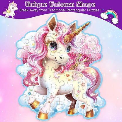 45pcs Shimmery Unicorn Floor Puzzles for Kids Ages 3-5, Jumbo Jigsaw Puzzles for Kids Unicorn Puzzle for Toddlers Age 3+ Year Olds, Unicorn Toy Gifts for Girls (Size: 28 '' x 33 '')