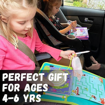 Totebook Kids Travel Educational Activity Book with Washable Markers - Car and Airplane Activities, Learning Toys for Toddlers- Reusable Stickers for Ages 4, 5, 6 (Princess & Extra Jungle Book)
