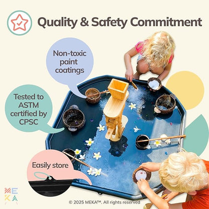 MEKA Tuff Tray with 3 Play Mats, Sensory for Kids Road, Water, Color Themes, Indoor Outdoor Use, Home or Classroom (Black, Small 28" x 28")