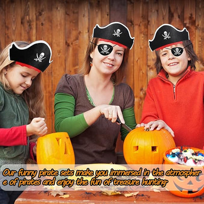 Legigo 36 Pcs Funny Pirate Party Set- Include 12 Pirate Hats, 12 Eye Patches, 12 Inflatable Swords for Pirate Party Cosplay Caribbean Dress Accessories