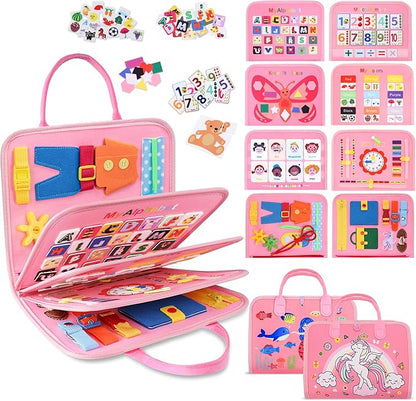 Busy Book Toddler, Montessori Busy Board, Activity Sensory Toys 2025 for Toddler Girls Christmas Birthday Gift, Educational Learning Quiet Book for Kids, Travel Toy for Airplane Car