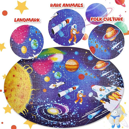 Floor Puzzle for Kids Ages 4-8, Solar System Jigsaw Puzzles, 205 Piece Space Large Puzzles for Toddler Ages 3-5, Preschool Learning Planets Toys Christmas Birthday Gift for Boys Girls