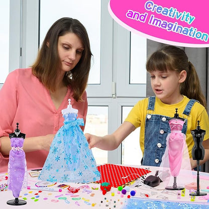 800+PCS Fashion Designer Kits for Girls, Doll Clothes Making Kit with 4 Mannequins, Creativity DIY Arts & Crafts Toys for Kids, Sewing Kit for Girls Aged 6-12+ Birthday Gifts