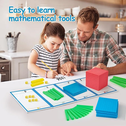 Math Manipulatives for Kids Aged 3+.Base Ten Blocks with Place Value Chart - Plastic Math Cubes to Help Educate Kindergarten Teachers.133 PCS