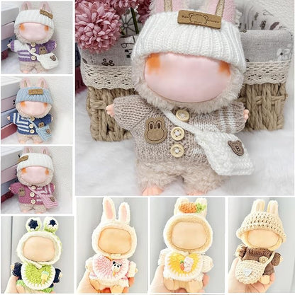 Clothes for 17cm Dolls Accessories Crochet 3 Piece Set Outfits for Doll(Beige Sweater)