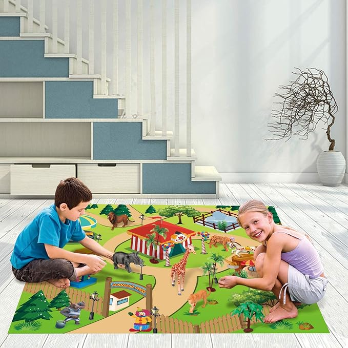 15 Animal Toys for Boys Realistic Safari Animals Farm Zoo Educational Toy Gift with Play Mat for 2 3 4 5 6 7 Year Old Girls Toddlers Kids