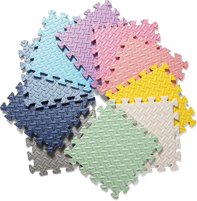Foam Floor Mats for Kids, 12 x 12 Inch 16 Tiles 0.4" Thickness Foam Play Mat, Non-Toxic Square Interlocking Floor Mats Rubber Baby Play Mat for Toddlers(White/Pink/Purple)