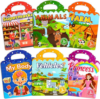 ASTARON 6 Pack Reusable Sticker Book, 3D Stickers for Toddlers 3-4 Years, Portable Travel Toys and Busy Book for Kids 3 4 Year Old Girls Boys