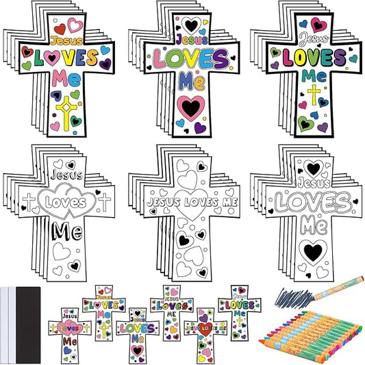 30 Sets Christian Crafts for Kids Religious Sunday School Craft Jesus Loves Me Color Your Own DIY Ornaments for Sunday Classroom Art Party Home Activities