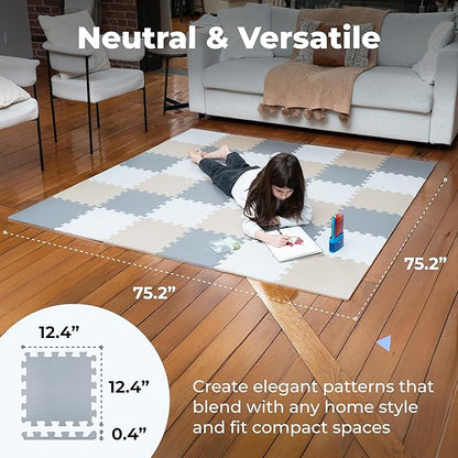 MioTetto Baby Play Mat, Soft Foam Floor Tiles for Kids. Adjustable Interlocking Foam Tiles, Fits with 74x74 Playpen Baby mat for Crawling & Development, Safe & Non-Toxic Playmat for Babies 6-12 Months