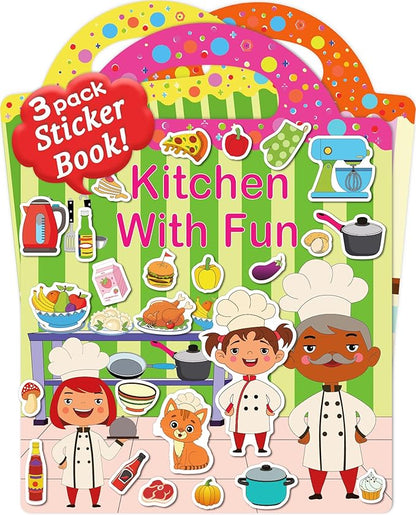 Benresive Reusable Sticker Book for Toddlers 2-4 Years, 3 Sets Travel Stickers for Kids, Waterproof Sticker Books for Toddlers 1-3, Crafts Activities for Todddlers 1-3 2-4 3-5