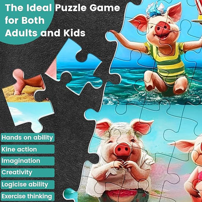 300 Piece Puzzle for Adults,Cute Pig Jigsaw Puzzle 300 Pieces Animals Lover Puzzles for Kids Adult Senior Premium Cardboard Puzzle for Relaxation Tabletop Family Activity Game Night Gifts