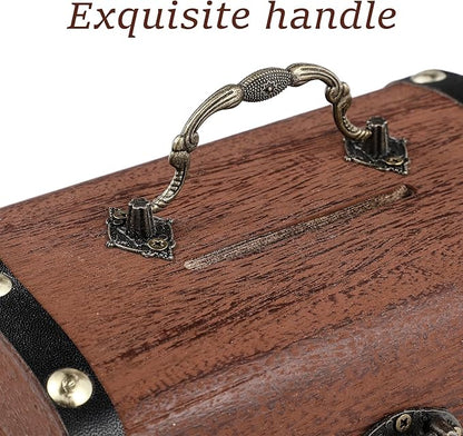 Vintage Piggy Bank Wooden Treasure Chest Decorative Wood Storage Box with Heart-Shaped Lock for Wedding Home Decor