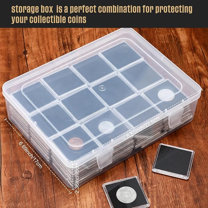 Vicenpal 100 Pcs Silver Dollar Coin Holder Clear Coin Capsules with Foam Gasket Acrylic Organizer Morgan Dollar Collection Case Display Box Plastic Storage Protectors 20/25/30/35/40mm