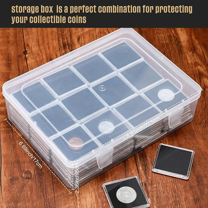 Vicenpal 100 Pcs Silver Dollar Coin Holder Clear Coin Capsules with Foam Gasket Acrylic Organizer Morgan Dollar Collection Case Display Box Plastic Storage Protectors 20/25/30/35/40mm