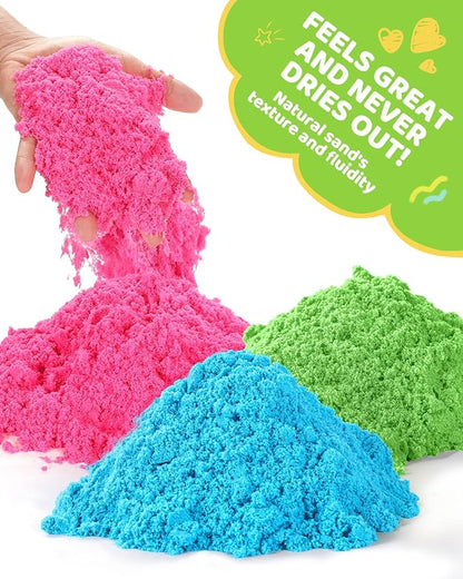 Play Sand with Sensory Bin Toy for Kids, 8 lb of 7 Colored Bulk Magic Sand with Sandbox for Toddlers, Sensory Sand Kit for Boys and Girls Age 3-8 (Green)