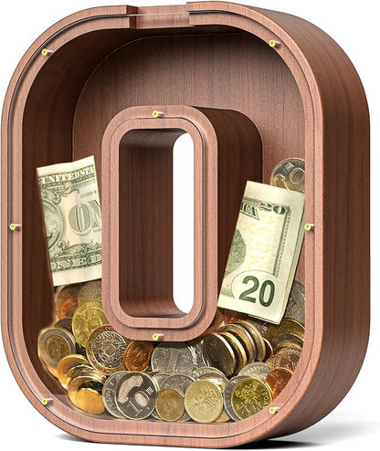 Summidate Wooden Letter Piggy Bank, Extra Thick Large Capacity Piggy Bank for Kids Boys Girls Toddler, Alphabet O Money Bank| Coin Box Birthday, Christmas, Festival