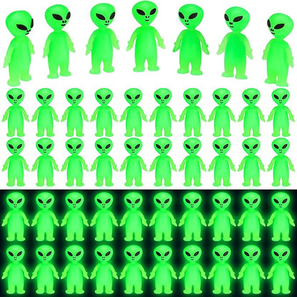50 Pcs Mini Alien Figures Glow in The Dark Small Little Tiny Aliens Figurine to Hide and Seek for Space Party Favors Prank Rubber Toys Bulk Gifts for Halloween Party Goodie Bag Fillers